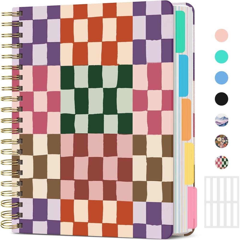 image:imageLarge Spiral Lined Notebooks for Work with Removable Dividers amp Tabs 85x11 Pretty Hardcover 5 Subject Notebook Journal for Women College Ruled Perfect for Study amp Office Organization 280 PagesWildflowersF Checkered