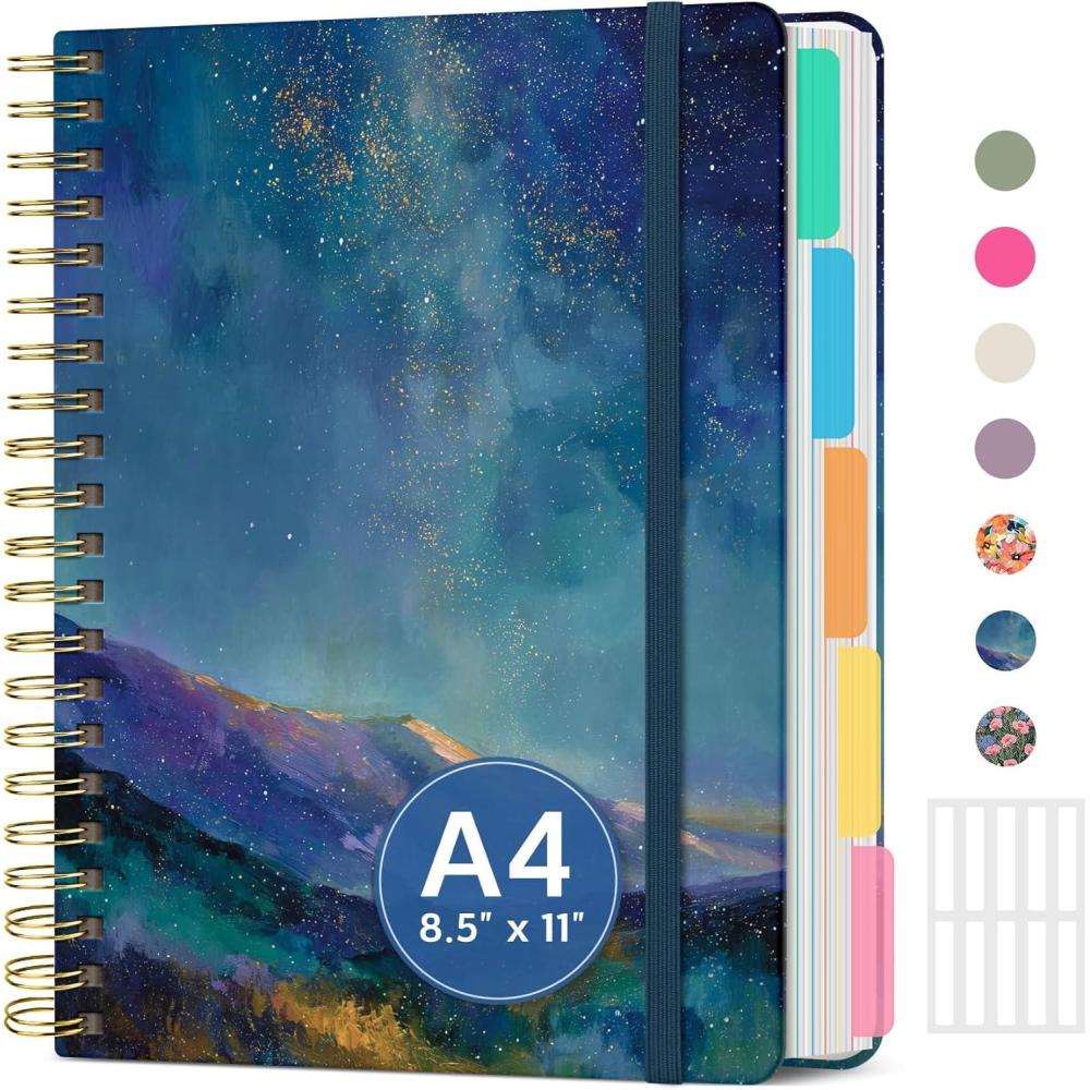 image:imageLarge Spiral Lined Notebooks for Work with Removable Dividers amp Tabs 85x11 Pretty Hardcover 5 Subject Notebook Journal for Women College Ruled Perfect for Study amp Office Organization 280 PagesWildflowersH Starlit Peaks
