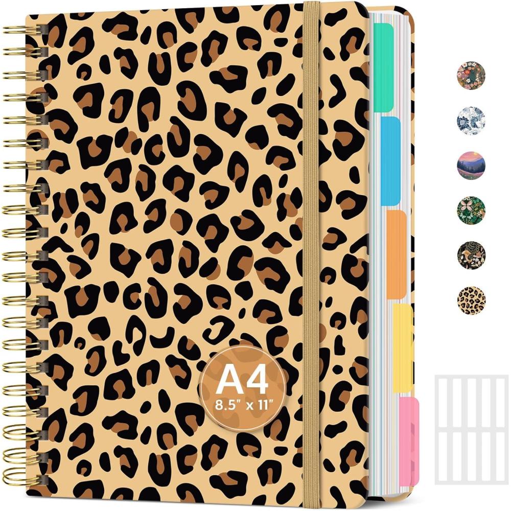 image:imageLarge Spiral Notebook with Dividers amp Tabs 85 x 11 Hardcover 5 Subject Notebook for Work 280 pages College Ruled Cute Journal for Women Perfect for Study amp Office Note Taking GardenRLeopard