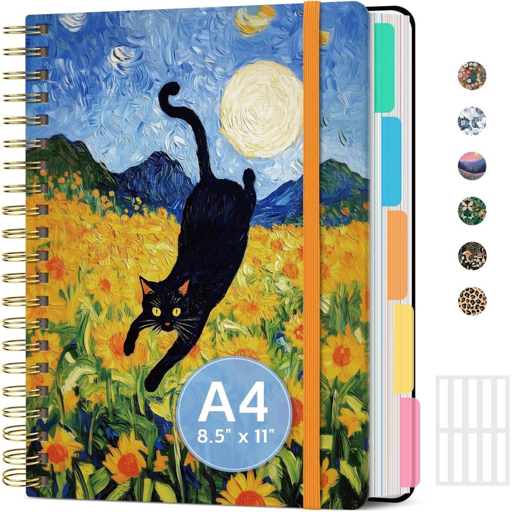 image:imageLarge Spiral Notebook with Dividers amp Tabs 85 x 11 Hardcover 5 Subject Notebook for Work 280 pages College Ruled Cute Journal for Women Perfect for Study amp Office Note Taking GardenQMidnight Stroll