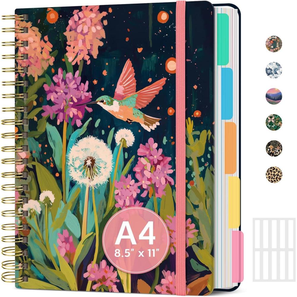 image:imageLarge Spiral Notebook with Dividers amp Tabs 85 x 11 Hardcover 5 Subject Notebook for Work 280 pages College Ruled Cute Journal for Women Perfect for Study amp Office Note Taking GardenIHumming Glow