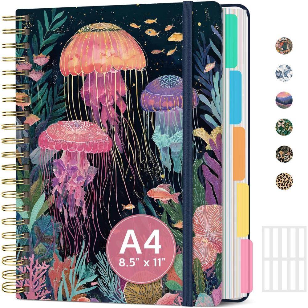 image:imageLarge Spiral Notebook with Dividers amp Tabs 85 x 11 Hardcover 5 Subject Notebook for Work 280 pages College Ruled Cute Journal for Women Perfect for Study amp Office Note Taking GardenNJellyfish