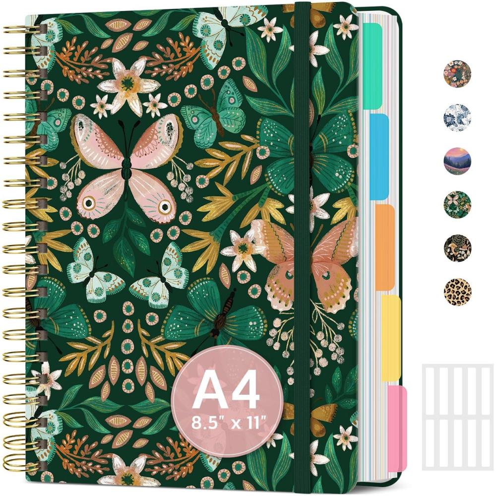 image:imageLarge Spiral Notebook with Dividers amp Tabs 85 x 11 Hardcover 5 Subject Notebook for Work 280 pages College Ruled Cute Journal for Women Perfect for Study amp Office Note Taking GardenEButterfly