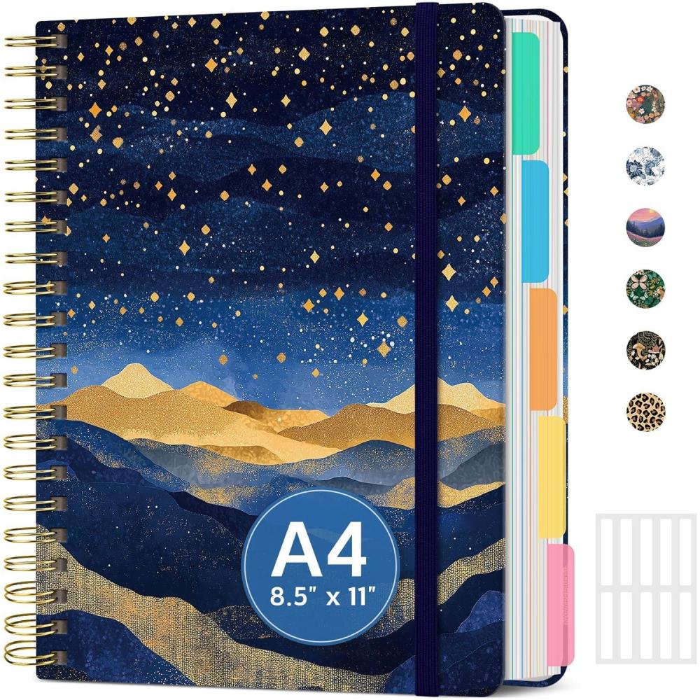 image:imageLarge Spiral Notebook with Dividers amp Tabs 85 x 11 Hardcover 5 Subject Notebook for Work 280 pages College Ruled Cute Journal for Women Perfect for Study amp Office Note Taking GardenTGolden Night