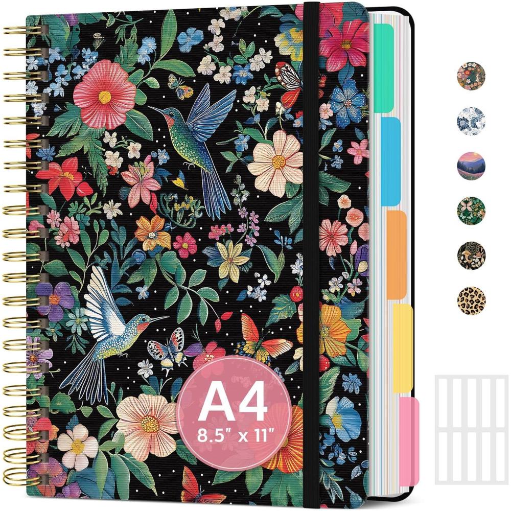 image:imageLarge Spiral Notebook with Dividers amp Tabs 85 x 11 Hardcover 5 Subject Notebook for Work 280 pages College Ruled Cute Journal for Women Perfect for Study amp Office Note Taking GardenIHummingbird