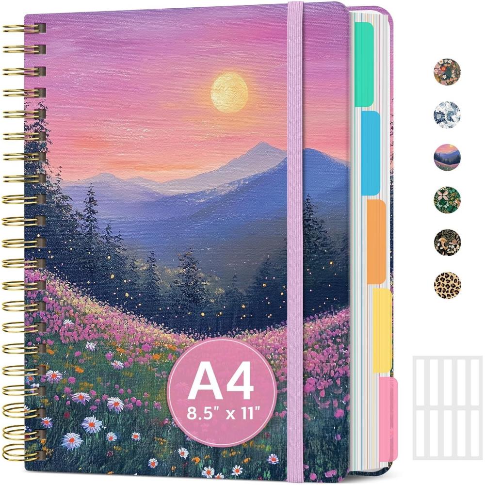 image:imageLarge Spiral Notebook with Dividers amp Tabs 85 x 11 Hardcover 5 Subject Notebook for Work 280 pages College Ruled Cute Journal for Women Perfect for Study amp Office Note Taking GardenDTwilight Bloom