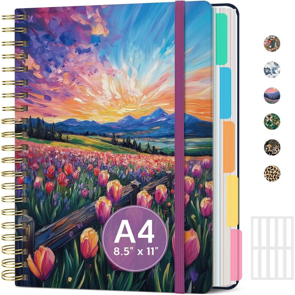 image:imageLarge Spiral Notebook with Dividers amp Tabs 85 x 11 Hardcover 5 Subject Notebook for Work 280 pages College Ruled Cute Journal for Women Perfect for Study amp Office Note Taking GardenPRadiant Pastures