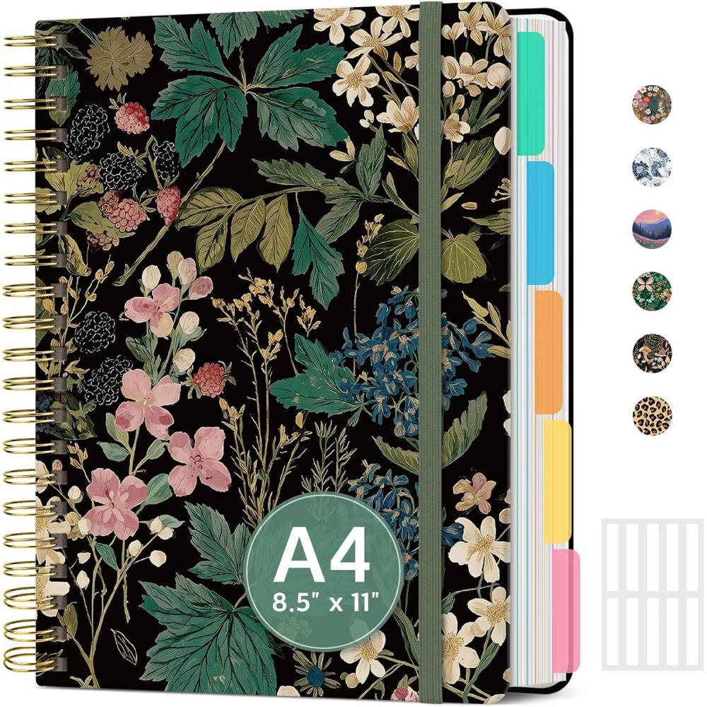 image:imageLarge Spiral Notebook with Dividers amp Tabs 85 x 11 Hardcover 5 Subject Notebook for Work 280 pages College Ruled Cute Journal for Women Perfect for Study amp Office Note Taking GardenFForest Botanica