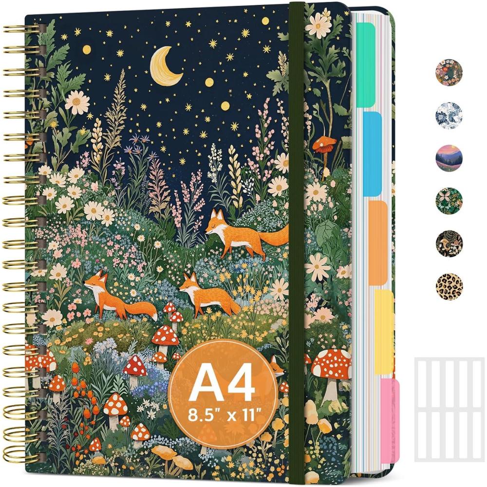 image:imageLarge Spiral Notebook with Dividers amp Tabs 85 x 11 Hardcover 5 Subject Notebook for Work 280 pages College Ruled Cute Journal for Women Perfect for Study amp Office Note Taking GardenUFox Night