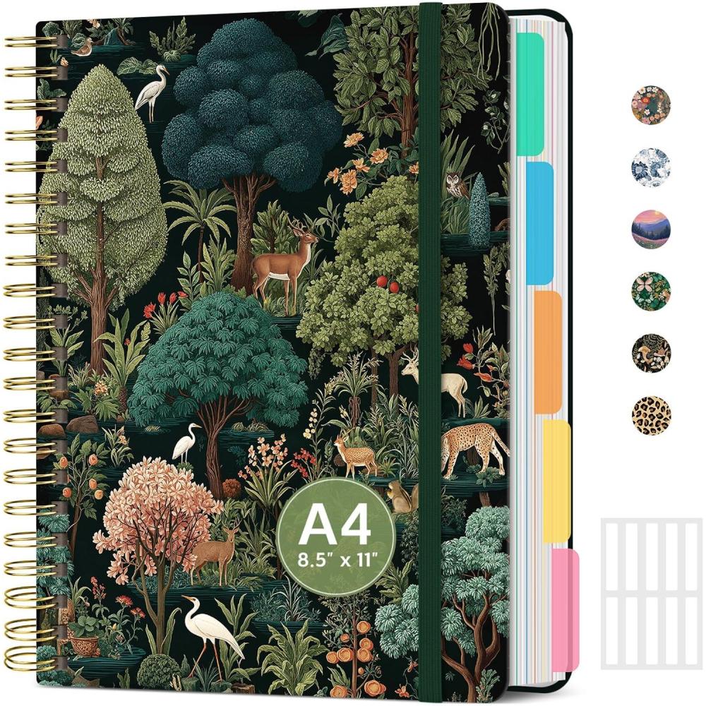 image:imageLarge Spiral Notebook with Dividers amp Tabs 85 x 11 Hardcover 5 Subject Notebook for Work 280 pages College Ruled Cute Journal for Women Perfect for Study amp Office Note Taking GardenHEnchanted Grove