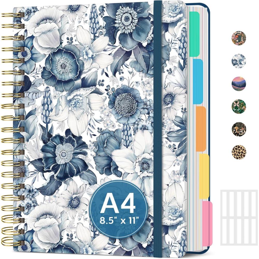 image:imageLarge Spiral Notebook with Dividers amp Tabs 85 x 11 Hardcover 5 Subject Notebook for Work 280 pages College Ruled Cute Journal for Women Perfect for Study amp Office Note Taking GardenCBlue Floral
