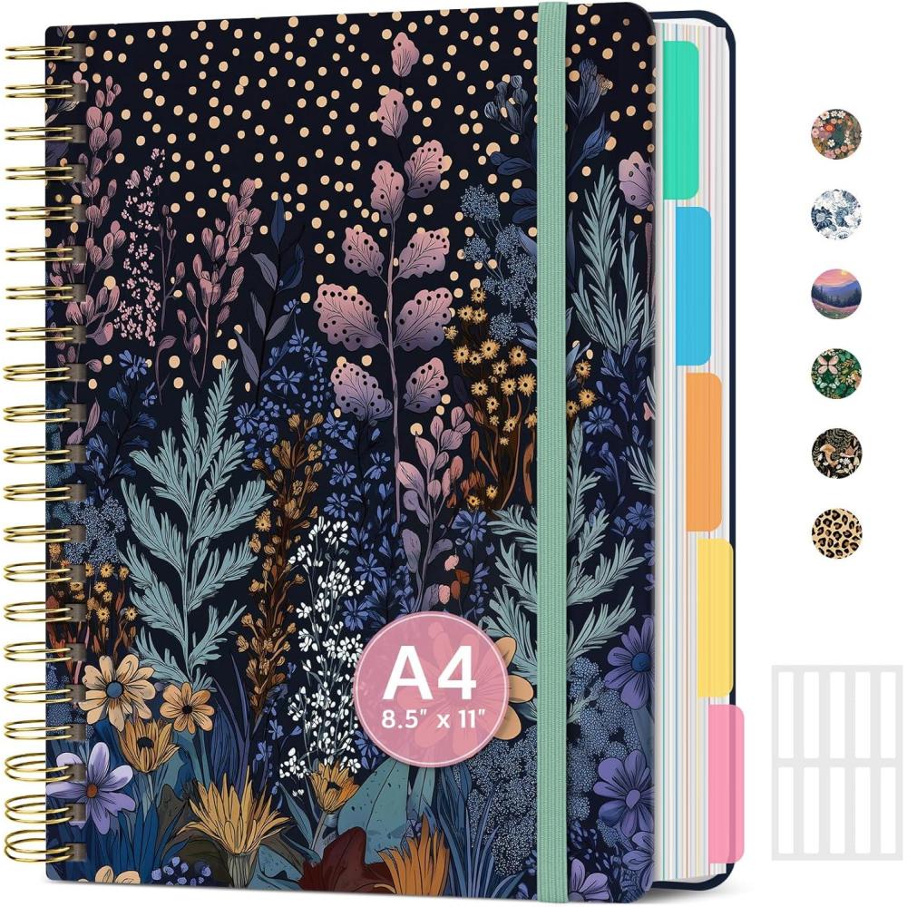 image:imageLarge Spiral Notebook with Dividers amp Tabs 85 x 11 Hardcover 5 Subject Notebook for Work 280 pages College Ruled Cute Journal for Women Perfect for Study amp Office Note Taking GardenONocturne Garden