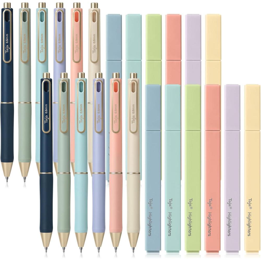 image:imageTaja 12 Pack Bible Highlighters and Pens Set No Bleed 6 Aesthetic Pastel Highlighters and 6 Black Ink Pens for Bible Study Journaling School and Office Supplies24