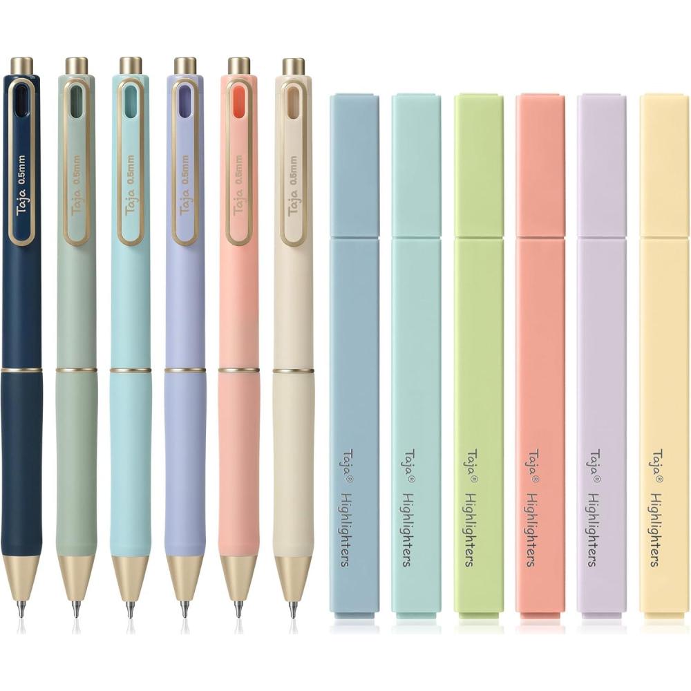 image:imageTaja 12 Pack Bible Highlighters and Pens Set No Bleed 6 Aesthetic Pastel Highlighters and 6 Black Ink Pens for Bible Study Journaling School and Office Supplies12