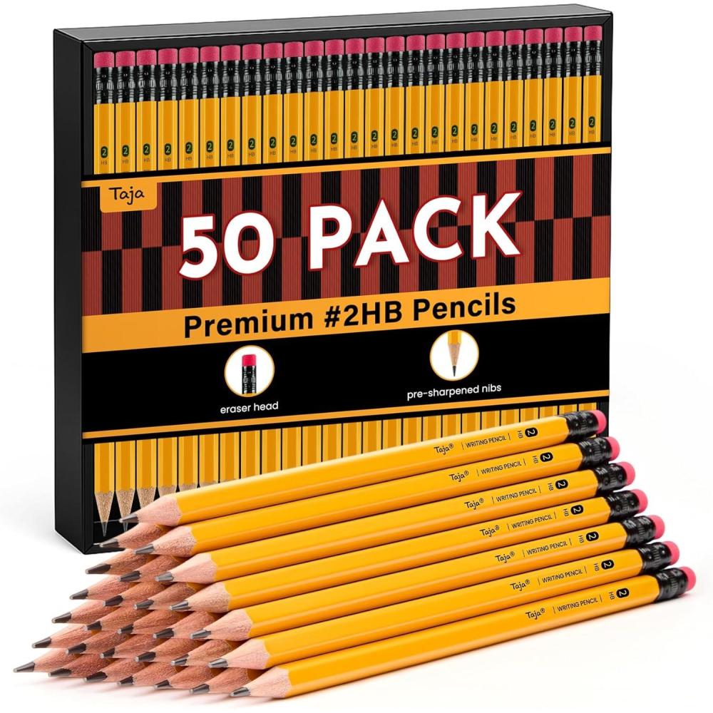 image:imageTaja 50 Pack WoodCased 2 HB Pencils Bulk PreSharpened Pencils with Top Erasers Perfect for School amp Classroom Writing and Drawing MacaronYellow