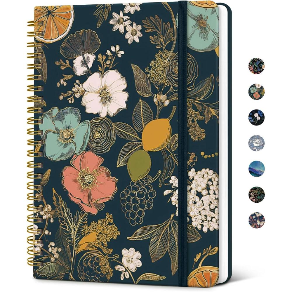 image:imageTaja Lined Spiral Journal Notebook for Women A5 Cute College Ruled Hardcover Notebook for Work amp Note Taking Pretty Journal for Writing 140 Pages Flower GardenrCitrus Bloom