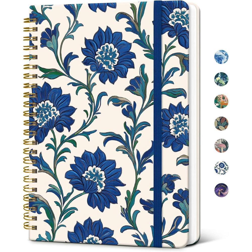 image:imageTaja Lined Spiral Journal Notebook for Women A5 Cute College Ruled Hardcover Notebook for Work amp Note Taking Pretty Journal for Writing 140 Pages Flower GardeneCobalt Florals