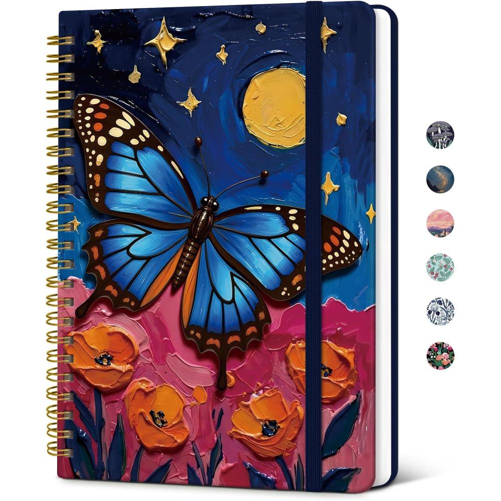 image:imageTaja Lined Spiral Journal Notebook for Women Pretty College Ruled Notebook for Work amp Note Taking A5 Hardcover Journal for Writing Cute Aesthetic 140 Pages ButterflyRLunar Flight