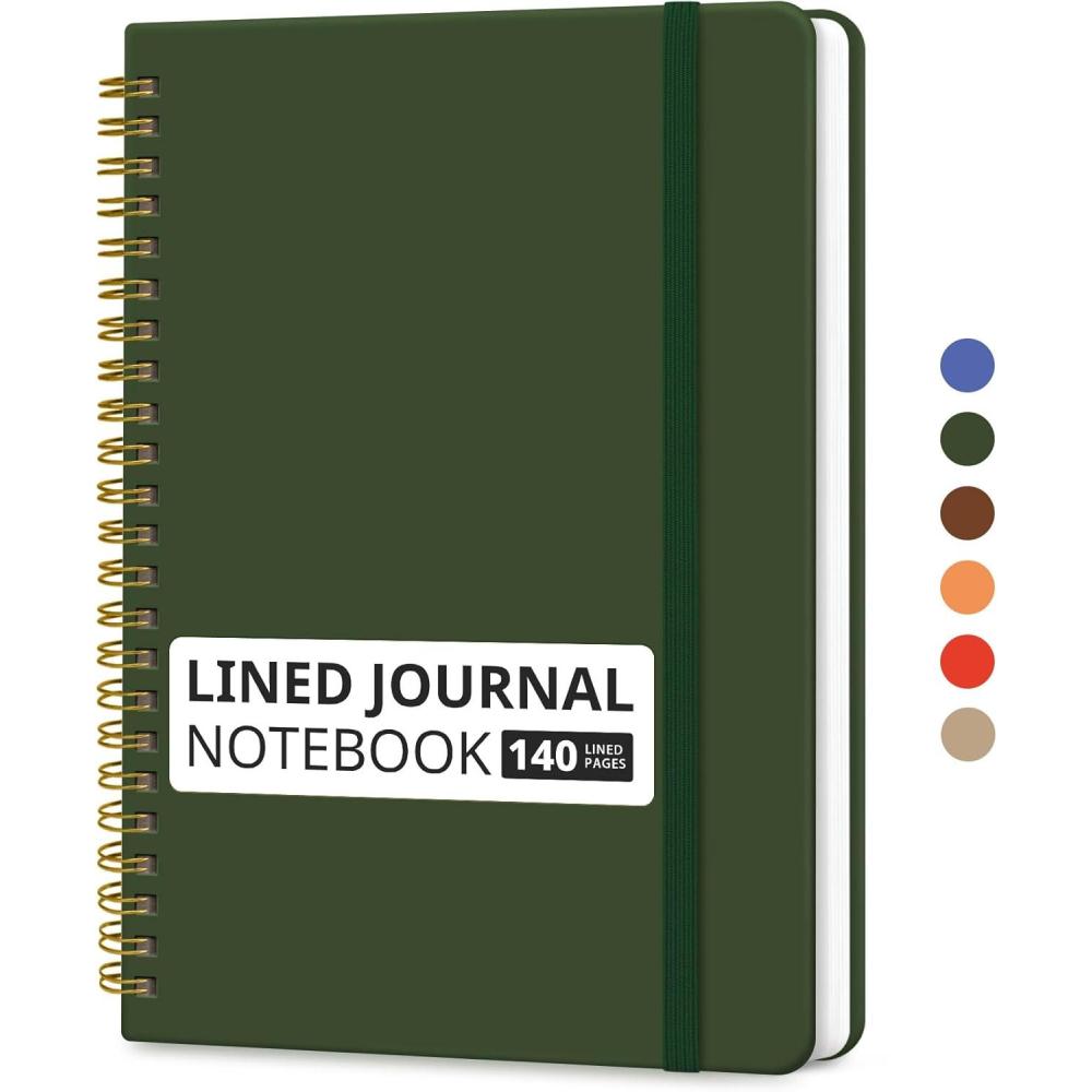 image:imageTaja Lined Spiral Journal Notebook for Women amp Men 140 Pages College Ruled Hardcover Notebook for Work amp Note Taking Journals for Writing A557 x 79 GreenHDark Olive Green