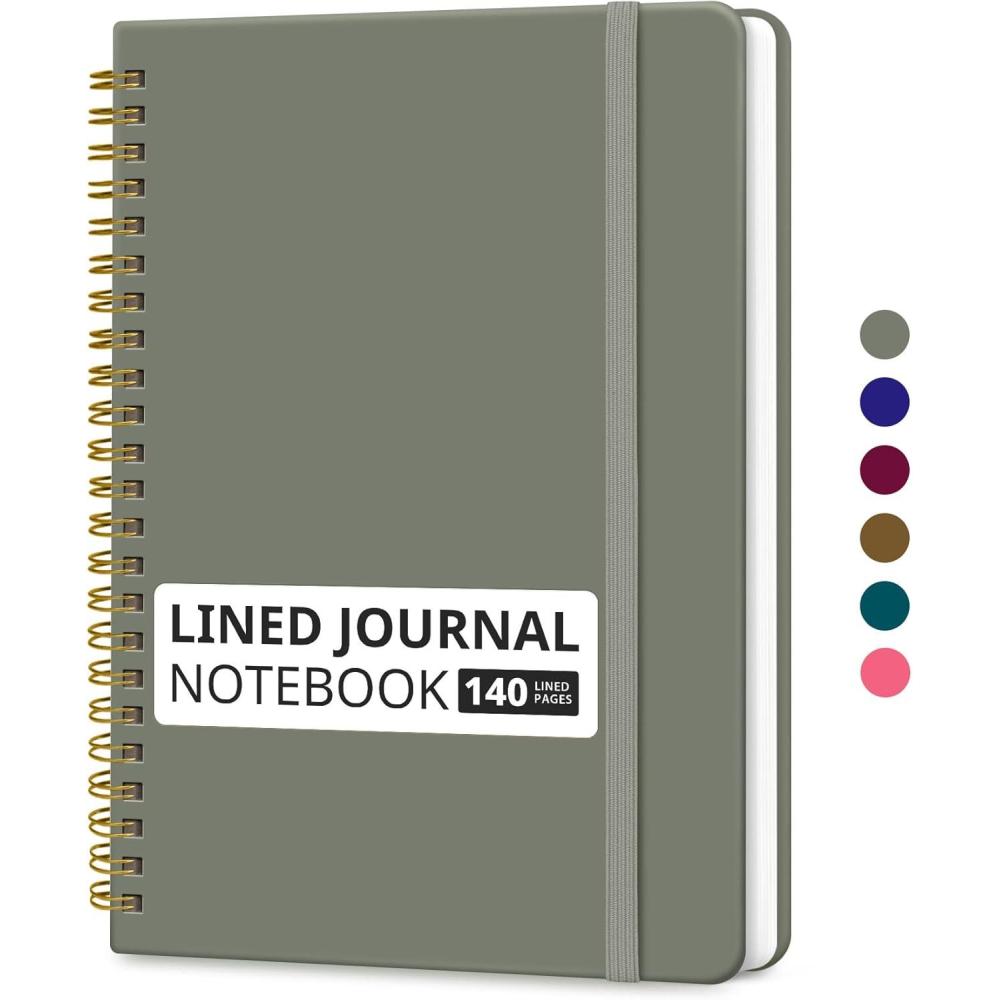 image:imageTaja Lined Spiral Journal Notebook for Women amp Men 140 Pages College Ruled Hardcover Notebook for Work amp Note Taking Journals for Writing A557 x 79 GreenQStone Gray