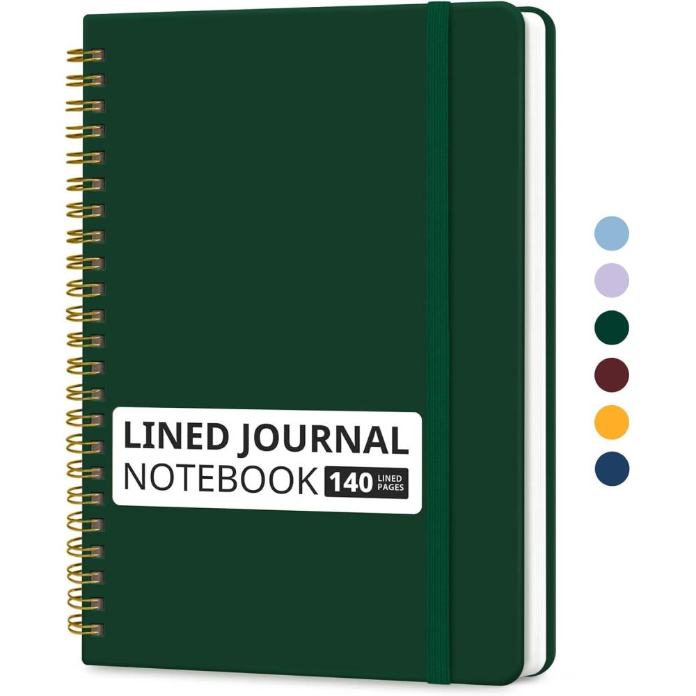 image:imageTaja Lined Spiral Journal Notebook for Women amp Men 140 Pages College Ruled Hardcover Notebook for Work amp Note Taking Journals for Writing A557 x 79 GreenFDark Green