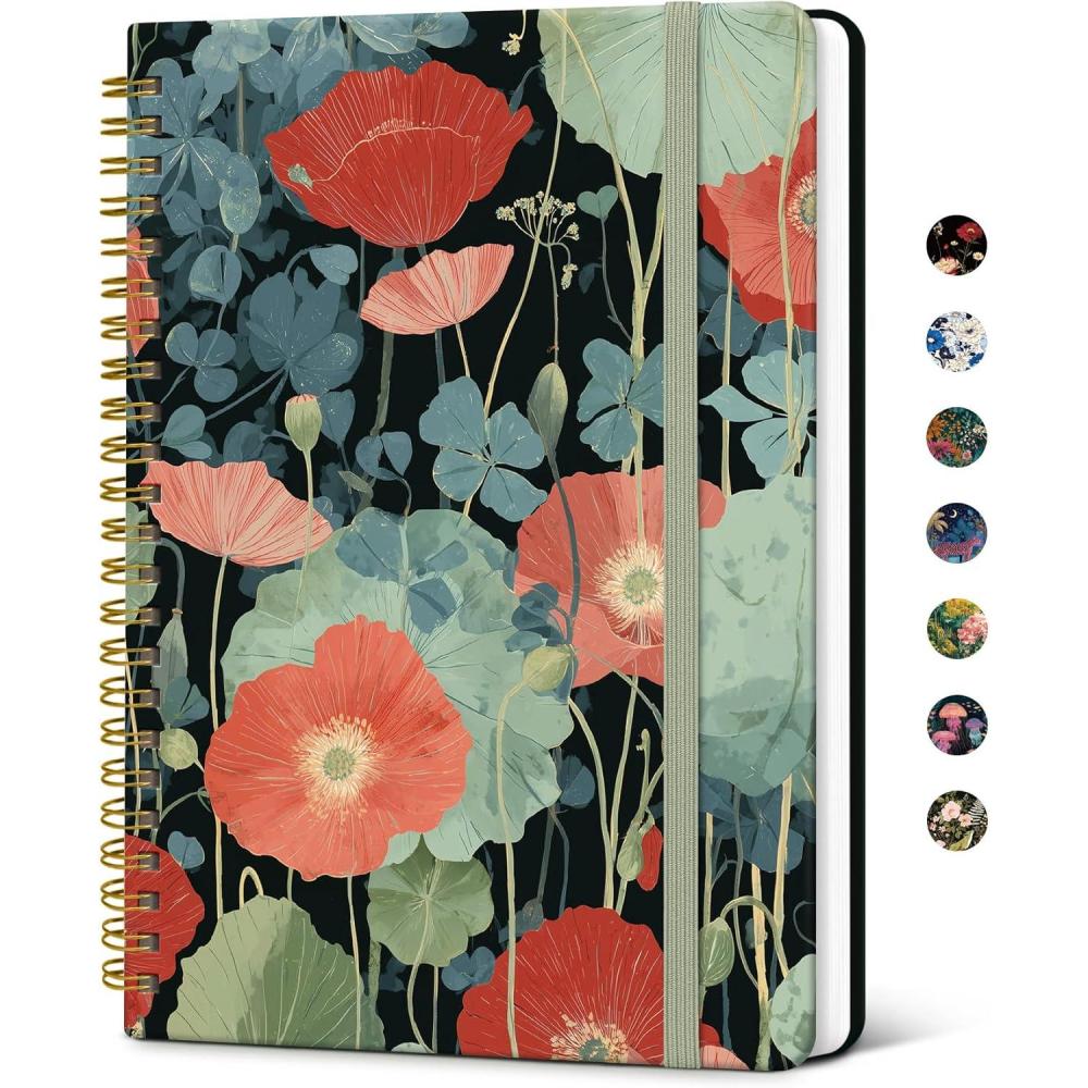 image:imageTaja Lined Spiral Notebook Journal for Women A558 83 Cute Hardcover Notebook for Work School amp Note Taking Pretty College Ruled Journal for Writing 140 Pages JellyfishSPoppy Garden
