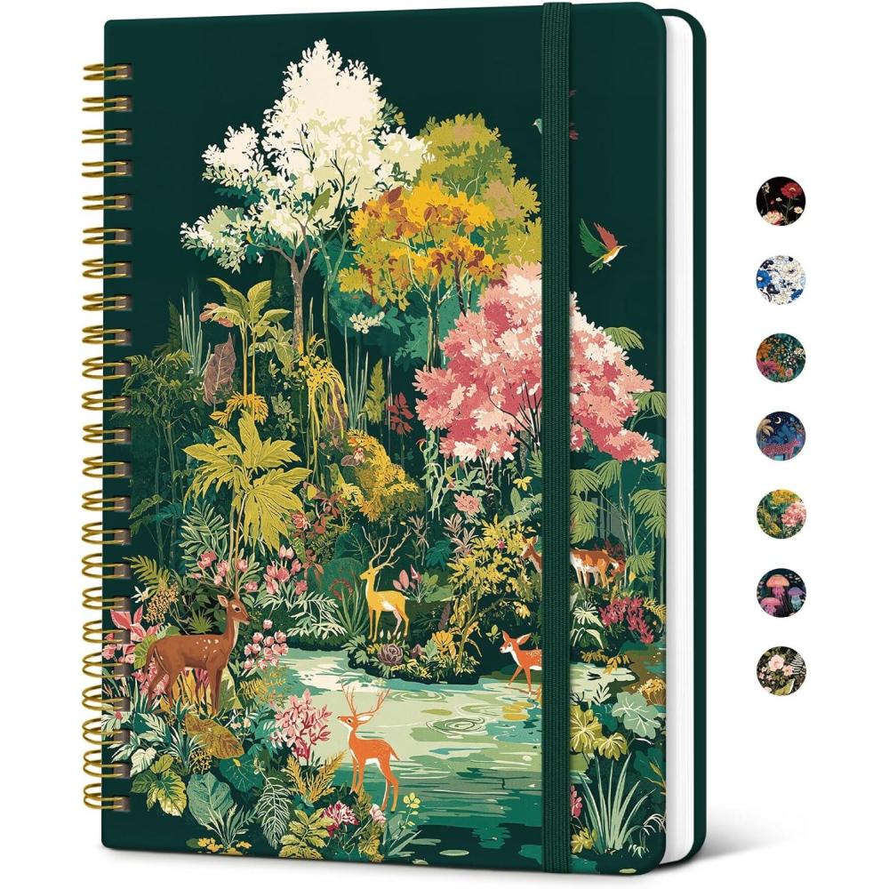 image:imageTaja Lined Spiral Notebook Journal for Women A558 83 Cute Hardcover Notebook for Work School amp Note Taking Pretty College Ruled Journal for Writing 140 Pages JellyfishLEnchanted Forest
