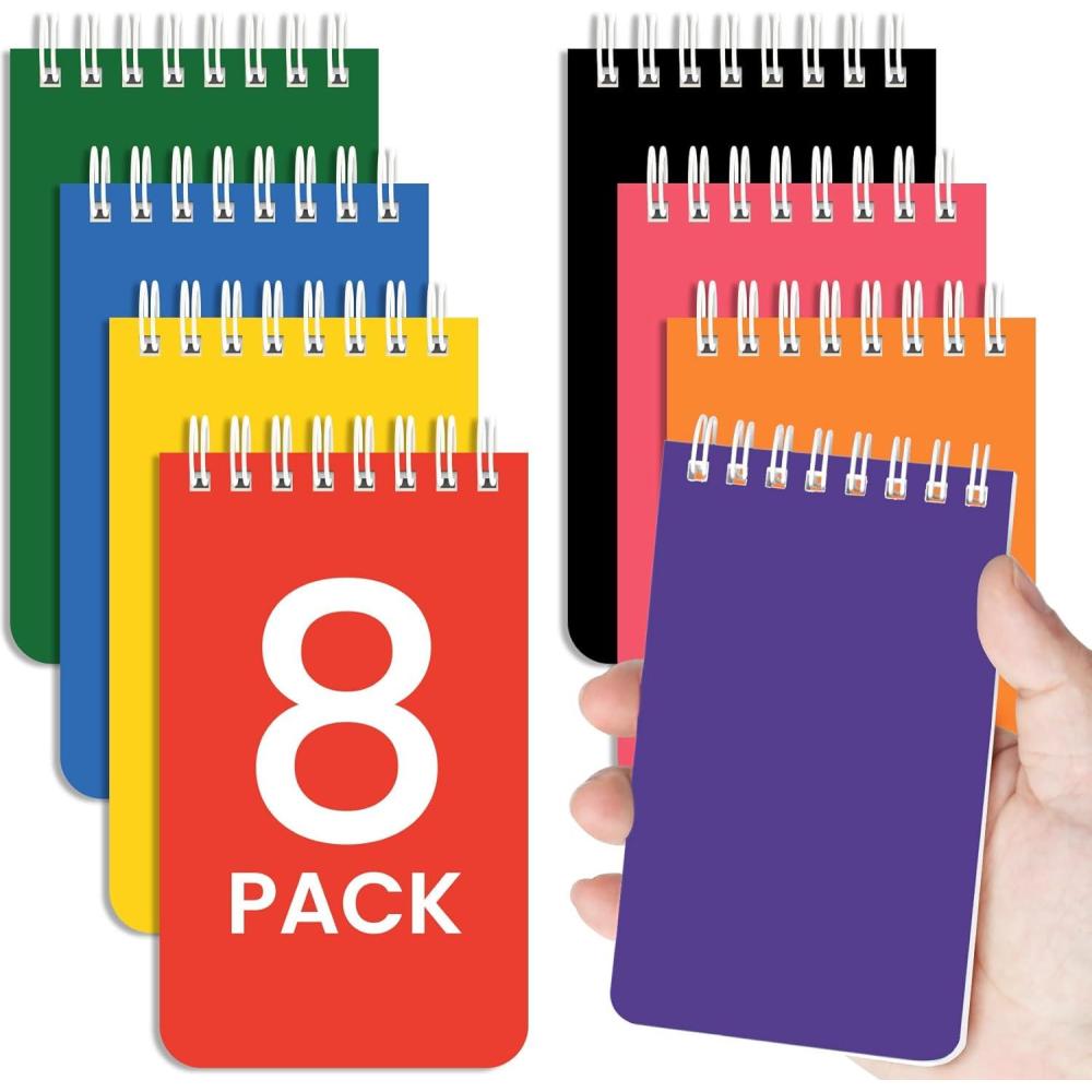 image:imageTaja Pocket Small Notebook 3 x 5 Set of 8 Mini Little Spiral Notebook Nursing Notepad Perfect for Work School Office Nurse Travel NeutralBright
