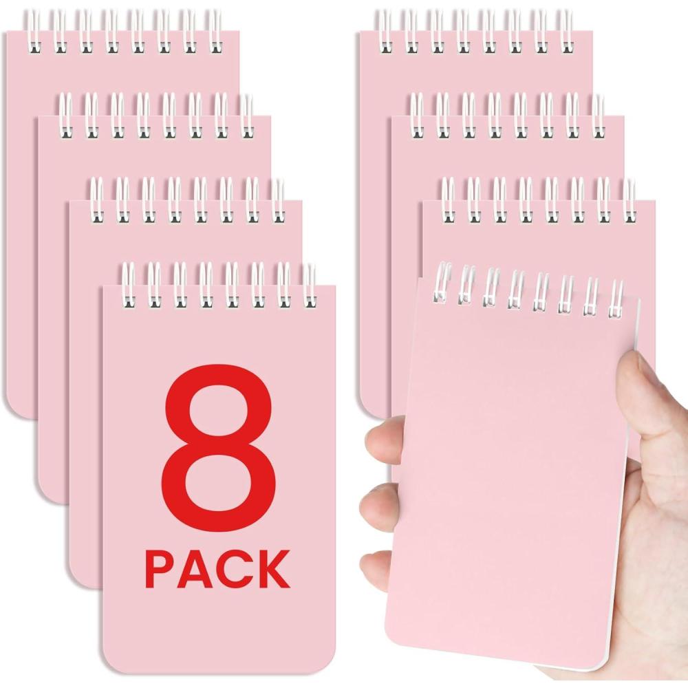 image:imageTaja Pocket Small Notebook 3 x 5 Set of 8 Mini Little Spiral Notebook Nursing Notepad Perfect for Work School Office Nurse Travel NeutralHPink