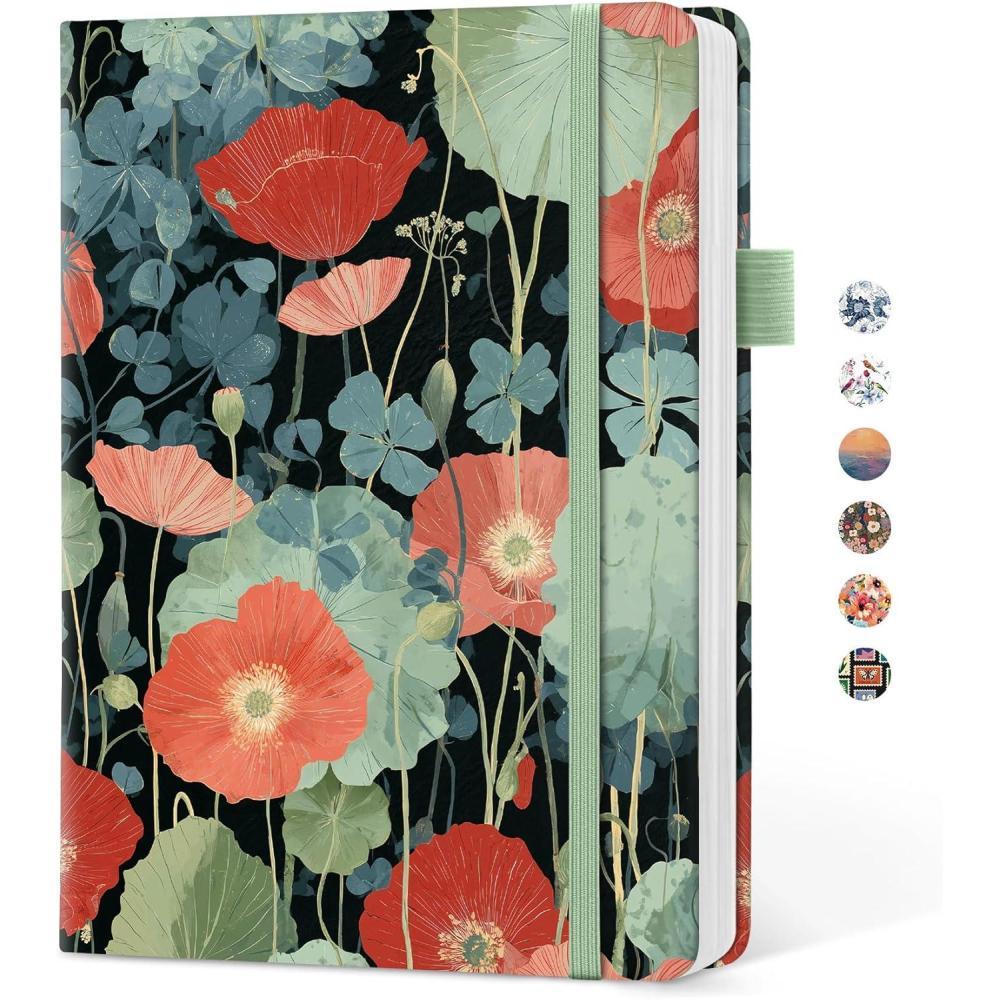 image:imageTaja Pretty Lined Journal for Women Aesthetic Cute Hardcover Leather Journal for Writing A5 College Ruled Notebook for Work amp Note Taking Perfect for Office School Home 160 Pages Meadow FlowersVPoppy Garden