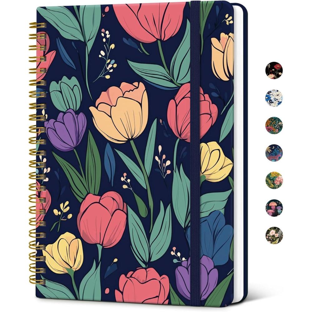 image:imageTaja Spiral Journal Notebook for Women Pretty Hardcover Lined Notebook for Work amp Note Taking Aesthetic Cute Journal for Writing 140 Pages 58x83 Petal ArrayVColorful Tulips