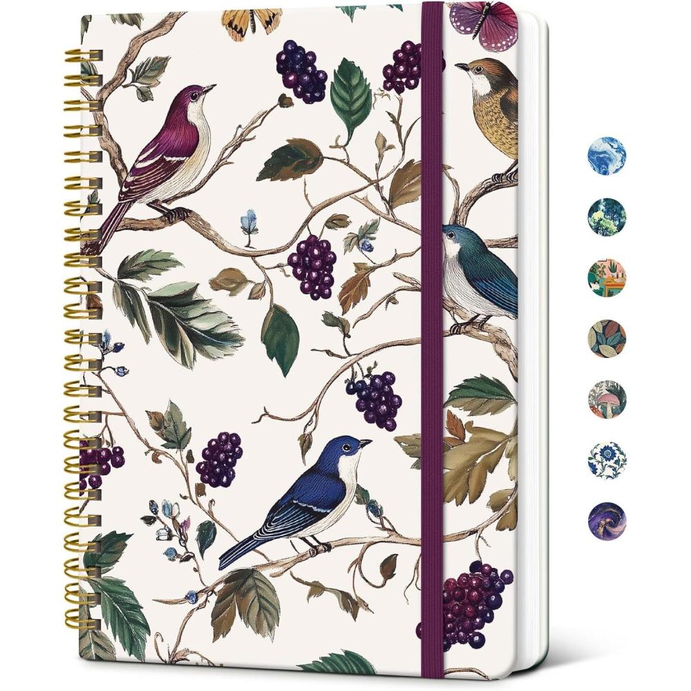image:imageTaja Spiral Journal Notebook for Women Pretty Hardcover Lined Notebook for Work amp Note Taking Aesthetic Cute Journal for Writing 140 Pages 58x83 Petal ArrayXVineyard Birds