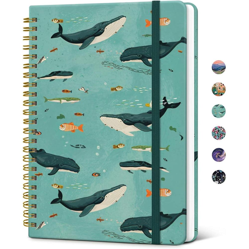 image:imageTaja Spiral Lined Journal for Women Notebook for Work with Pretty Cover 140 College Ruled Pages Hardcover Notebook for Journaling Note Taking Bible Study Color SplashMDepths Whale
