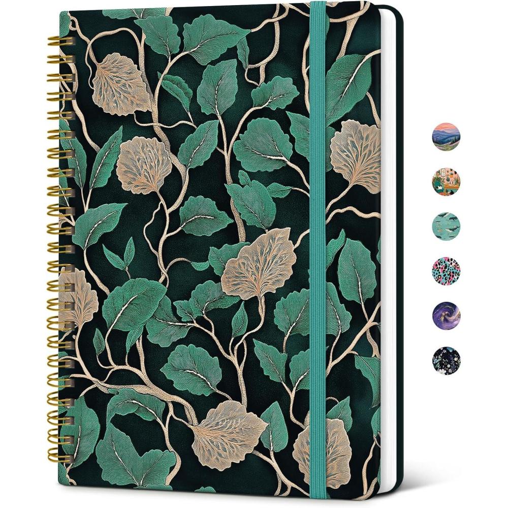image:imageTaja Spiral Lined Journal for Women Notebook for Work with Pretty Cover 140 College Ruled Pages Hardcover Notebook for Journaling Note Taking Bible Study Color SplashDEmerald Vines