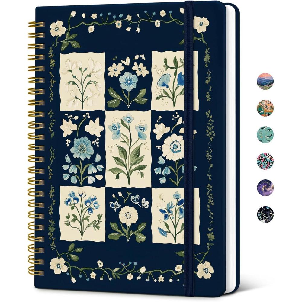 image:imageTaja Spiral Lined Journal for Women Notebook for Work with Pretty Cover 140 College Ruled Pages Hardcover Notebook for Journaling Note Taking Bible Study Color SplashBBlue Patchwork