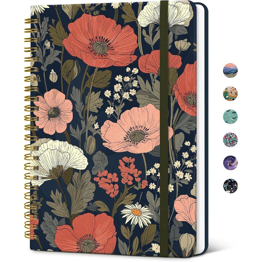 image:imageTaja Spiral Lined Journal for Women Notebook for Work with Pretty Cover 140 College Ruled Pages Hardcover Notebook for Journaling Note Taking Bible Study Color SplashPPoppy Field