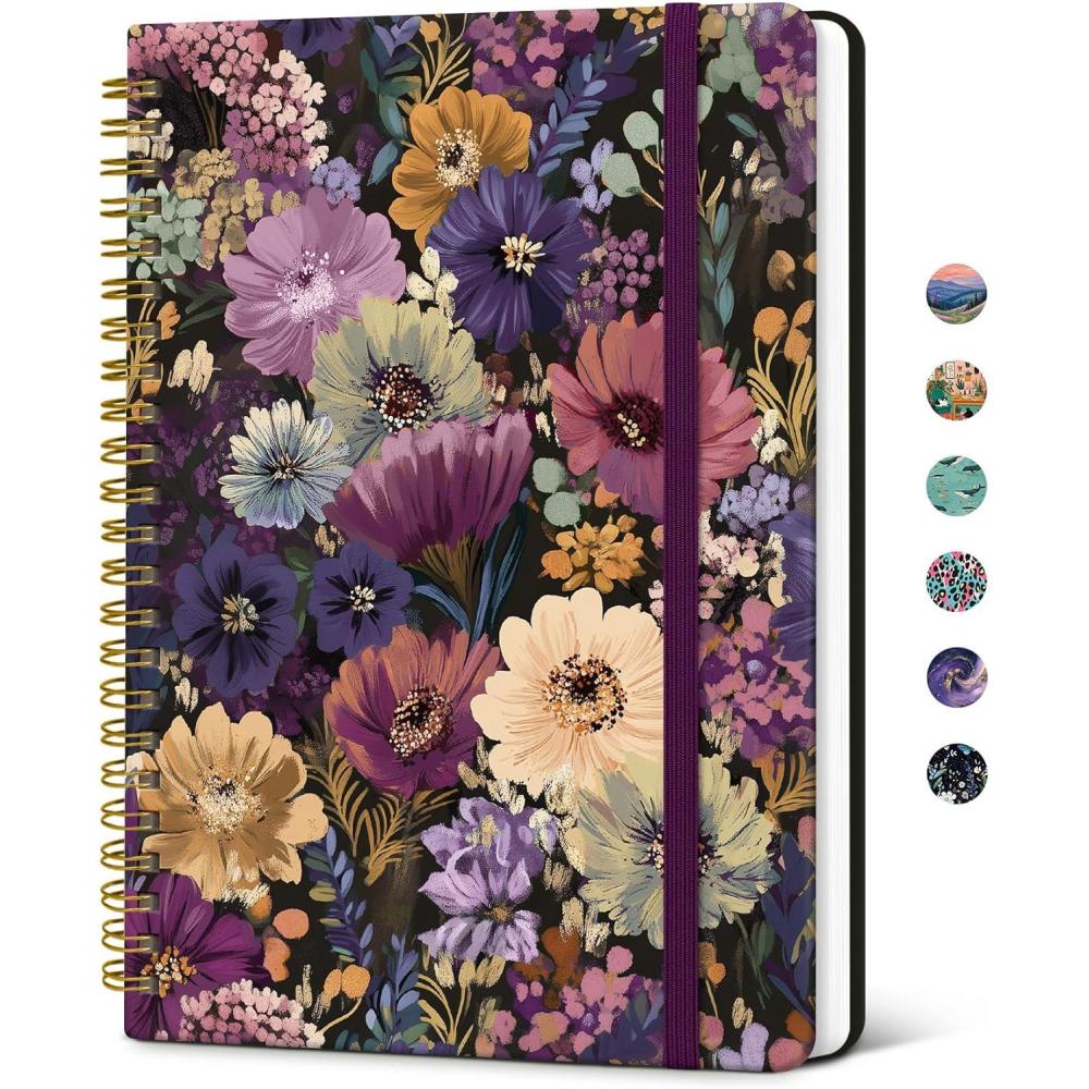 image:imageTaja Spiral Lined Journal for Women Notebook for Work with Pretty Cover 140 College Ruled Pages Hardcover Notebook for Journaling Note Taking Bible Study Color SplashSMidnight Bloom