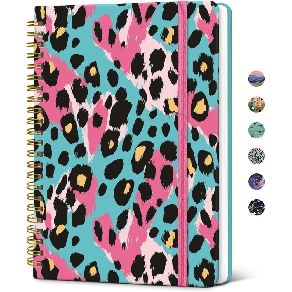 image:imageTaja Spiral Lined Journal for Women Notebook for Work with Pretty Cover 140 College Ruled Pages Hardcover Notebook for Journaling Note Taking Bible Study Color SplashLNeon Leopard