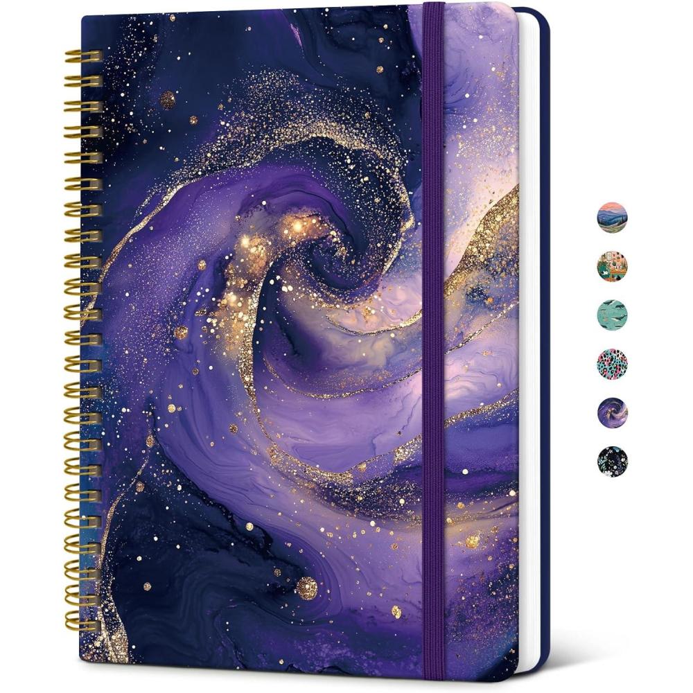 image:imageTaja Spiral Lined Journal for Women Notebook for Work with Pretty Cover 140 College Ruled Pages Hardcover Notebook for Journaling Note Taking Bible Study Color SplashXCosmic Amethyst