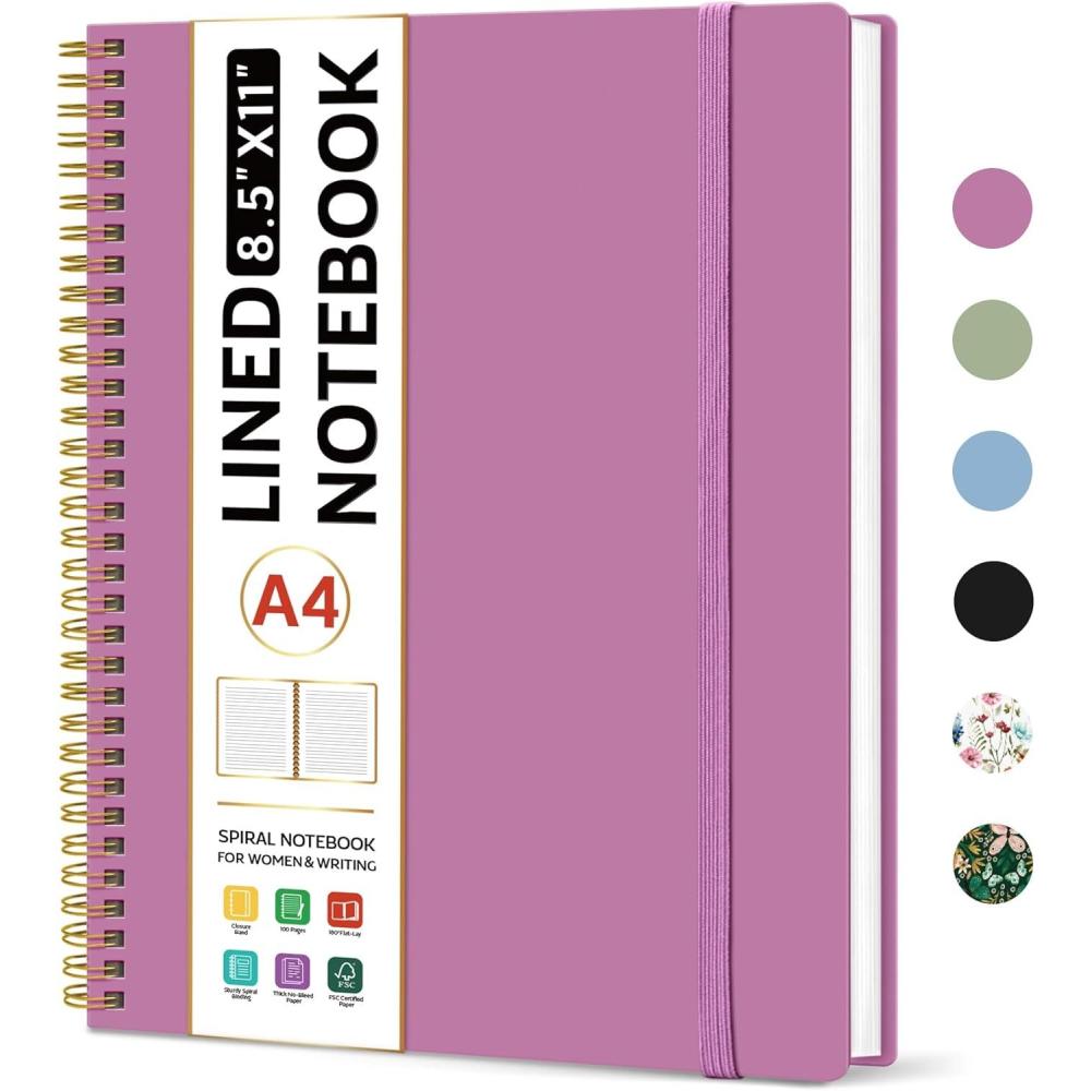 image:imageTaja Spiral Lined Notebook 85x11 Notebooks for Work Large A4 Journal for Women amp Men College Ruled Journaling Notebook for Writing Plastic Cover Spiral Journal PurpleAPurple