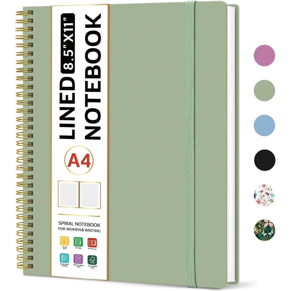 image:imageTaja Spiral Lined Notebook 85x11 Notebooks for Work Large A4 Journal for Women amp Men College Ruled Journaling Notebook for Writing Plastic Cover Spiral Journal PurpleFGreen