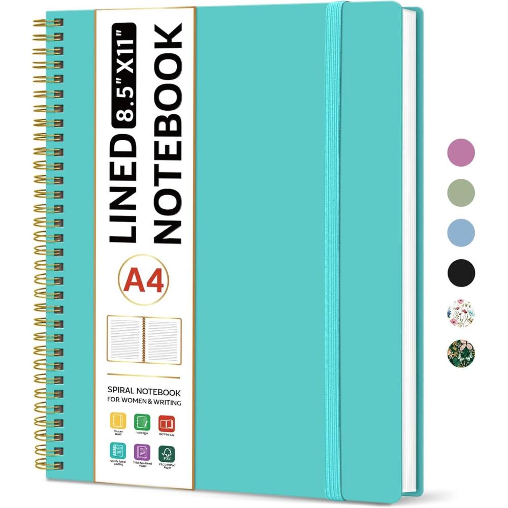 image:imageTaja Spiral Lined Notebook 85x11 Notebooks for Work Large A4 Journal for Women amp Men College Ruled Journaling Notebook for Writing Plastic Cover Spiral Journal PurpleEAquamarine