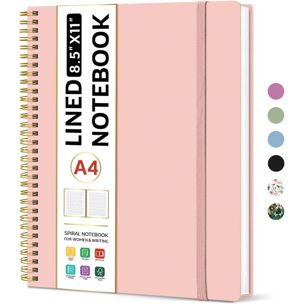 image:imageTaja Spiral Lined Notebook 85x11 Notebooks for Work Large A4 Journal for Women amp Men College Ruled Journaling Notebook for Writing Plastic Cover Spiral Journal PurpleBPink