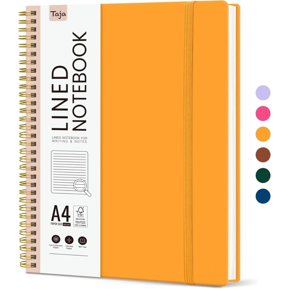 image:imageTaja Spiral Lined Notebook 85x11 Notebooks for Work Large A4 Journal for Women amp Men College Ruled Journaling Notebook for Writing Plastic Cover Spiral Journal PurpleN Yellow