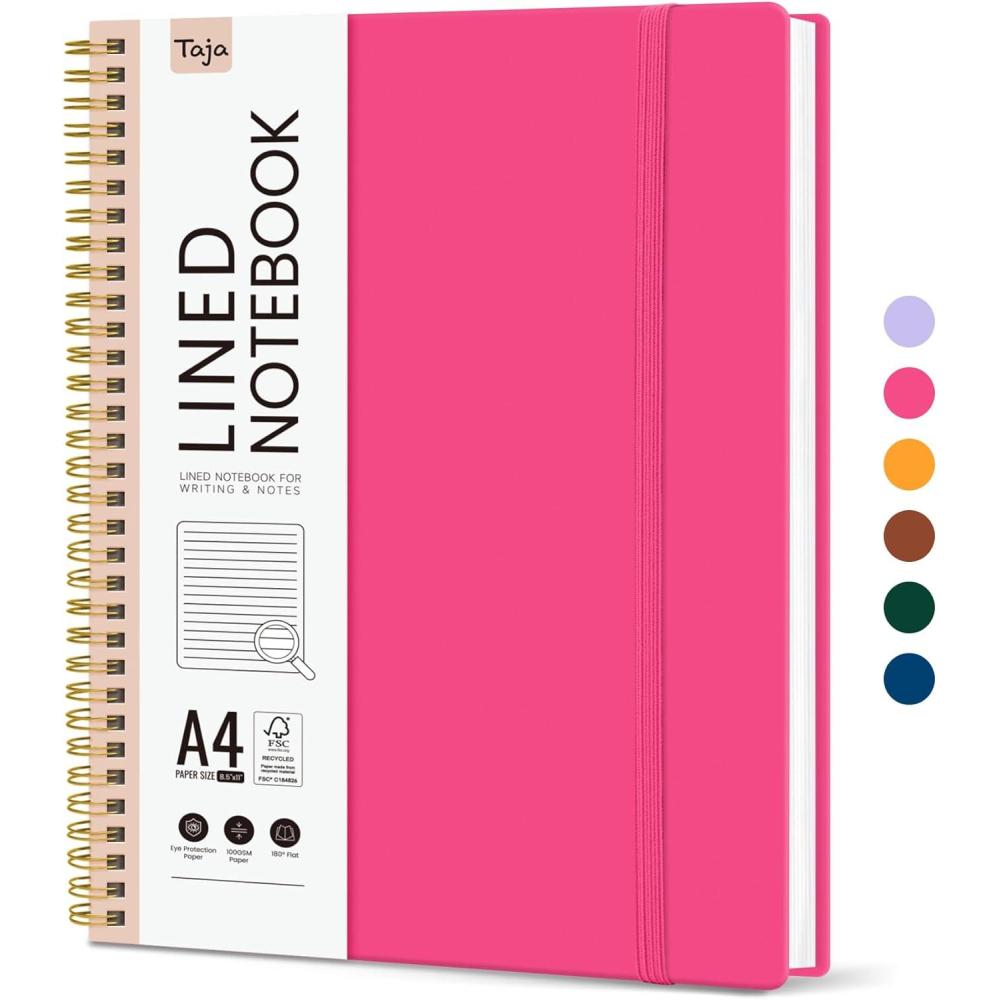 image:imageTaja Spiral Lined Notebook 85x11 Notebooks for Work Large A4 Journal for Women amp Men College Ruled Journaling Notebook for Writing Plastic Cover Spiral Journal PurpleM Berry Pink