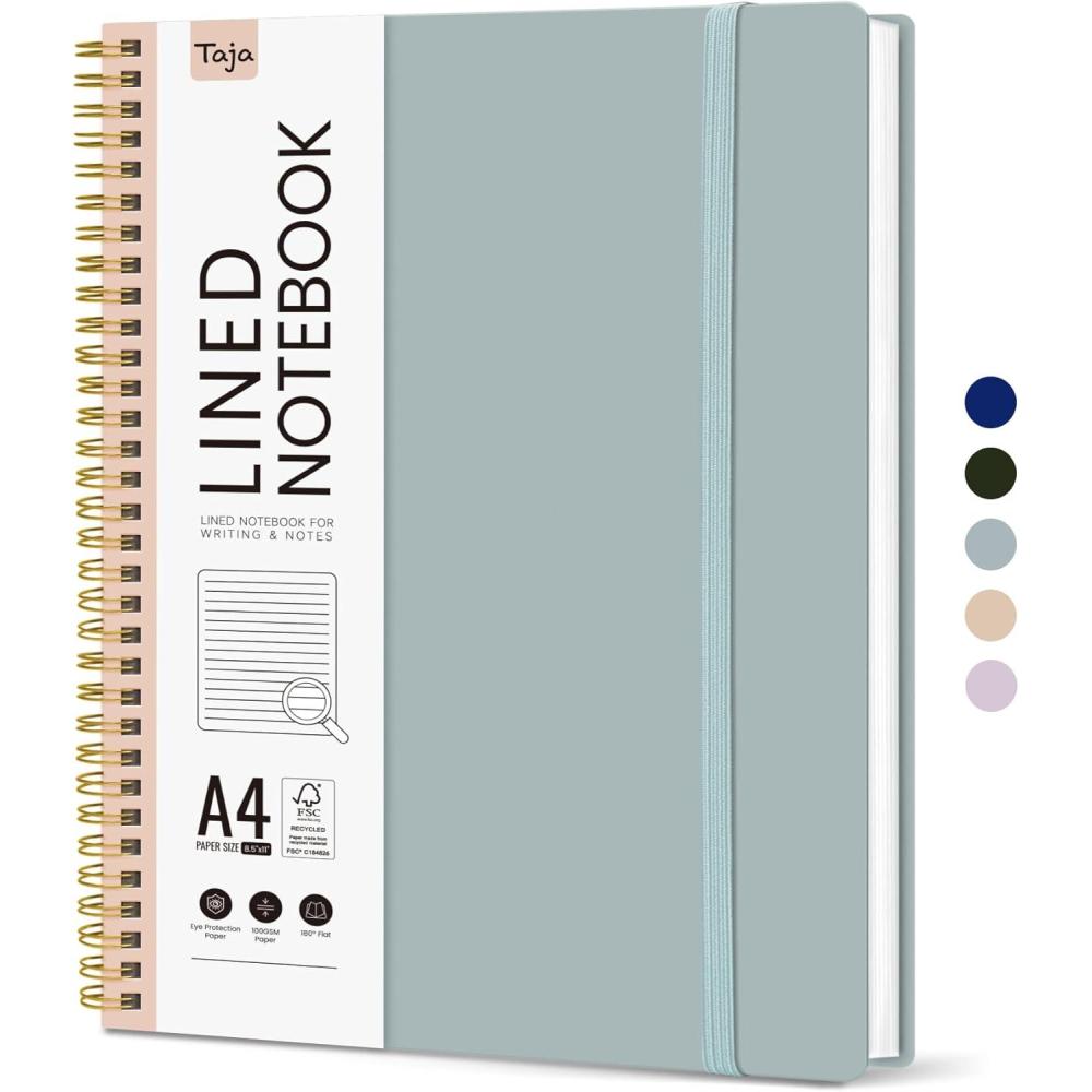 image:imageTaja Spiral Lined Notebook 85x11 Notebooks for Work Large A4 Journal for Women amp Men College Ruled Journaling Notebook for Writing Plastic Cover Spiral Journal PurpleIAiry Blue