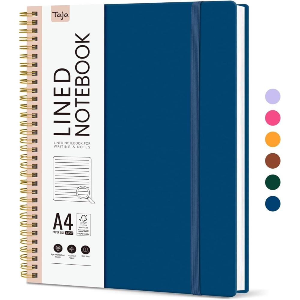image:imageTaja Spiral Lined Notebook 85x11 Notebooks for Work Large A4 Journal for Women amp Men College Ruled Journaling Notebook for Writing Plastic Cover Spiral Journal PurpleL Navy Blue