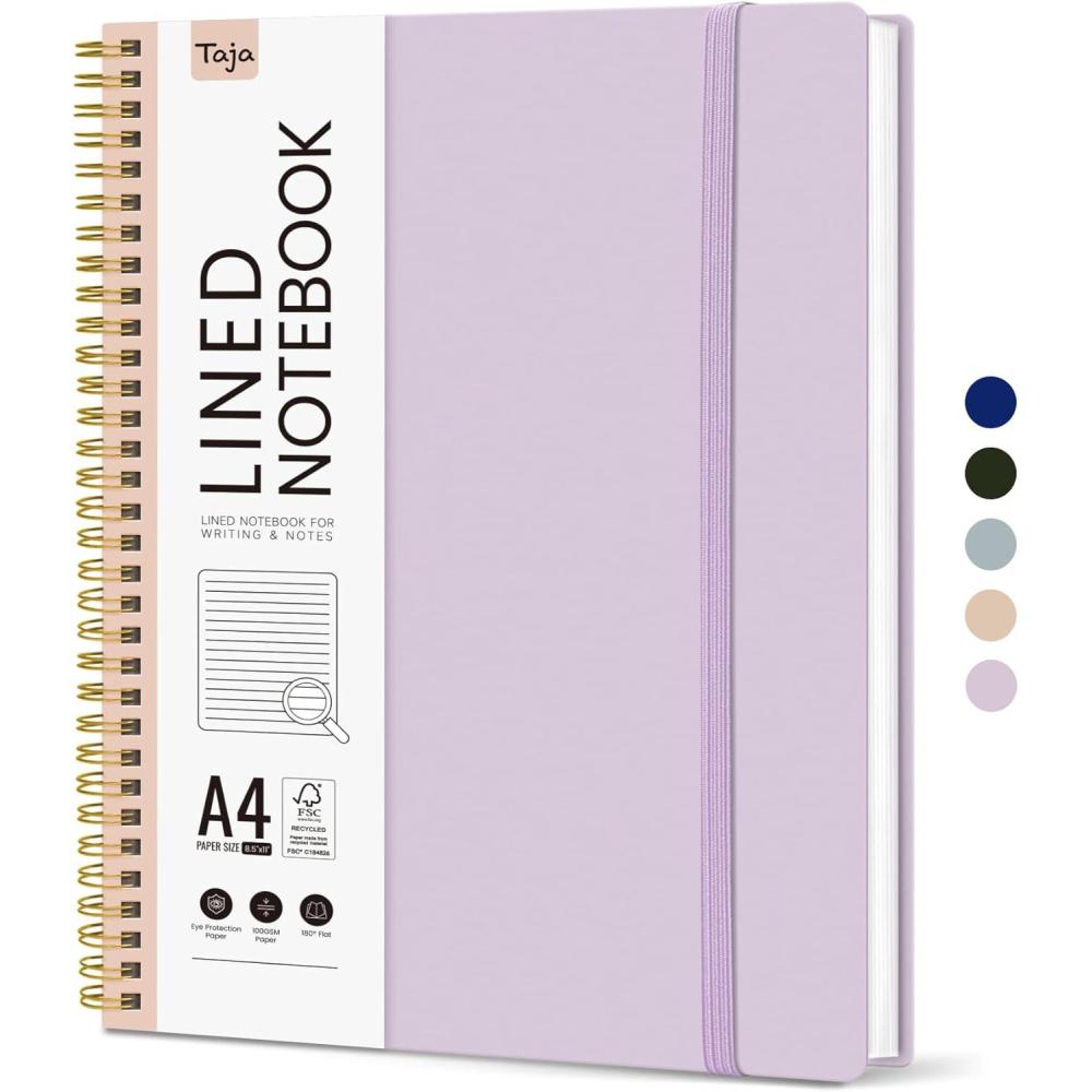 image:imageTaja Spiral Lined Notebook 85x11 Notebooks for Work Large A4 Journal for Women amp Men College Ruled Journaling Notebook for Writing Plastic Cover Spiral Journal PurpleGLilac