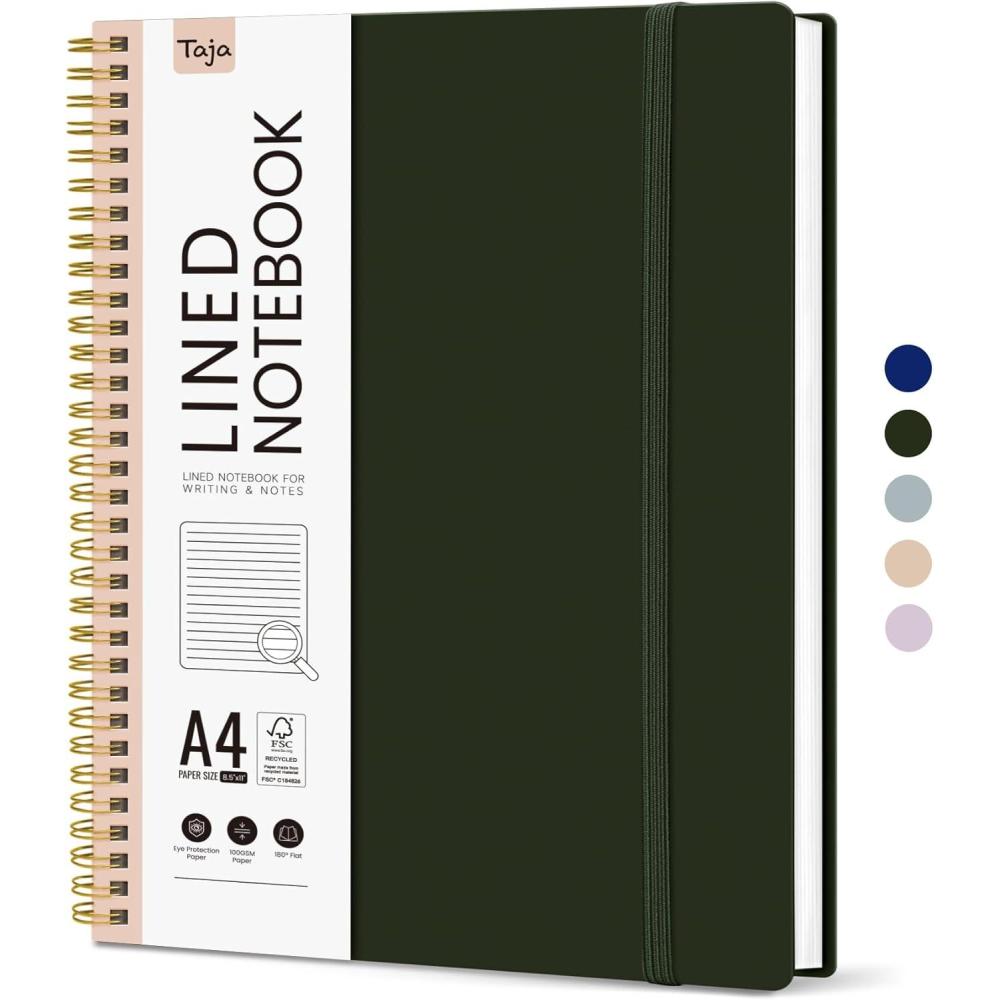 image:imageTaja Spiral Lined Notebook 85x11 Notebooks for Work Large A4 Journal for Women amp Men College Ruled Journaling Notebook for Writing Plastic Cover Spiral Journal PurpleHOlive