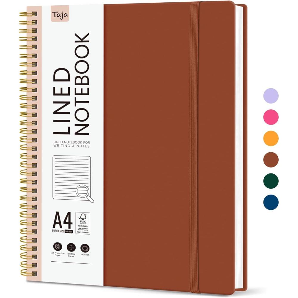 image:imageTaja Spiral Lined Notebook 85x11 Notebooks for Work Large A4 Journal for Women amp Men College Ruled Journaling Notebook for Writing Plastic Cover Spiral Journal PurpleC Rust Brown